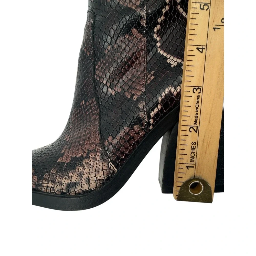 Vince Camuto Gravana Snake Print Knee High Boots Size 7.5 Brown Pointed Toe New
